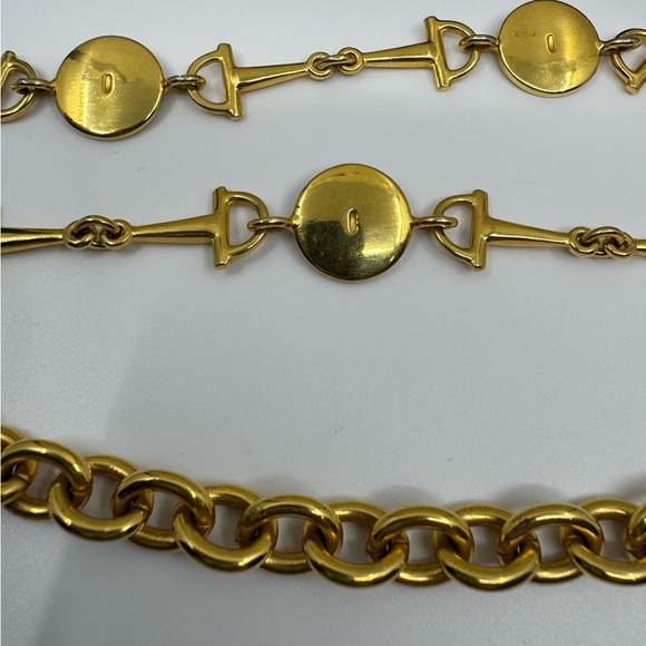 Gucci VINTAGE Horsebit Chain Belt Gold with Green Enamel Medallions beautiful - Picture 10 of 12